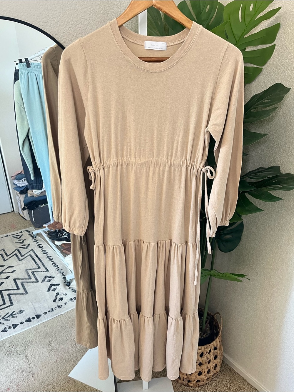 ✨ Beige Tiered Cotton Maxi Dress Sz S | Minimal Neutral Boho Chic
